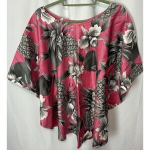 Vtg 80s Hilo Hattie Hawaiian Muumuu Top Womens OSFM Pink Pineapple Tropical